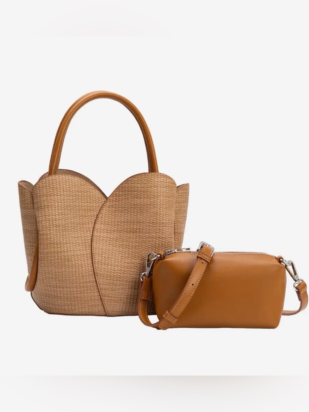 Pre Order!!Tan Woven Tote & Crossbody Bag Set - SHIPS 2nd week of June